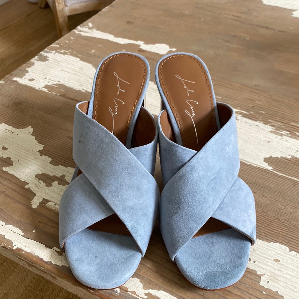 Anthropologie NEW Lola Cruz Blue Crossover Slides very chic and comfortable ❤️🙏 - Picture 4 of 10
